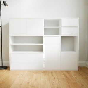 Schrankwand Weiß - Moderne Wohnwand: Schubladen in Weiß & Türen in Weiß - Hochwertige Materialien - 154 x 118 x 34 cm, Konfigurator