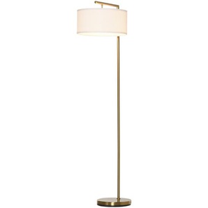 HOMCOM Stehlampe Stehleuchte E27 Sockel für Wohnzimmer Schlafzimmer Büro Metall Stahl Leinen Gold+Weiß 47 x 37 x 153 cm