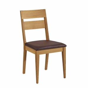 Stuhl aus Wildeiche Massivholz Braun Kunstleder