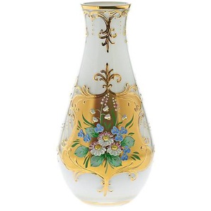 Vase White Queen 25 cm, Weiß/Gold, aus Glas