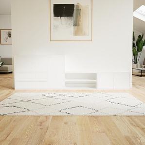 Lowboard Weiß - TV-Board: Schubladen in Weiß & Türen in Weiß - Hochwertige Materialien - 264 x 79 x 34 cm, Komplett anpassbar