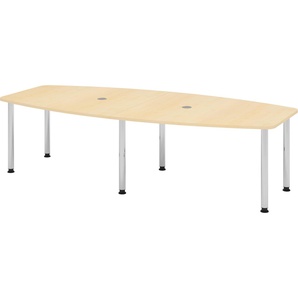 bümö® Konferenztisch KT28-Serie für 10 Personen, Tischplatte 280 x 130 cm in Ahorn, Gestell mit Chromfüße
