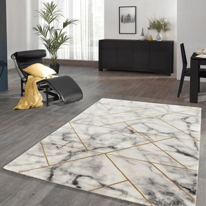 Teppich MERINOS Craft 23299 Teppiche Gr. B/L: 200 cm x 290 cm, 12 mm, 1 St., goldfarben Esszimmerteppiche Teppiche Wohnzimmer, Marmor Optik
