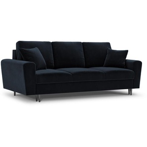 Samtiges Sofa mit Bettfunktion und Stauraum, Moghan, 3 Sitze, Dunkelblau, 235x100x88