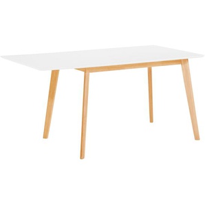 Esstisch Weiß mit Braun 80 x 120 cm Eschenholz Ausziehbar Holzfurnierte Tischplatte Lackiert Matt Rechteckig Klassisch