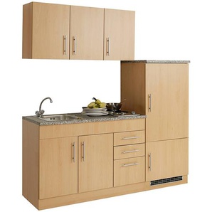 Single-Küche 180 TERAMO-03 Buche Dekor Breite 180 cm mit Kühlschrank B x H x T ca. 180 x 200 x 60cm