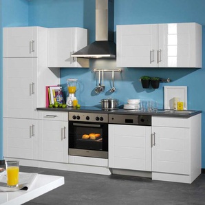 Küchenmöbel Kombination in Hochglanz-Weiß 280cm breit (sechsteilig)
