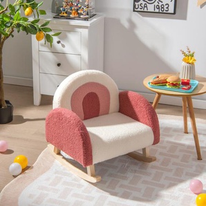 Kinderschaukelstuhl Teddy-Plüsch-Sessel mit Schaukelbeinen aus Pappelholz Rot