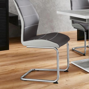 Stuhl HELA Ornella Stühle Gr. B/H/T: 46 cm x 97 cm x 63 cm, 2 St., Kunstleder, Metall, grau (grau, silberfarben) Freischwinger Kufenstuhl Stühle 2 oder 4 Stück