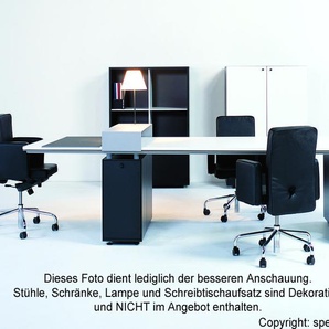 BULO Schreibtisch B 300 x T 100 x H 76 cm, Lichtgrau/schwarz, gebrauchte Büromöbel