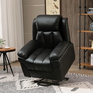 HOMCOM Relaxsessel, Fernsehsessel, mit Aufstehhilfe, Fußstütze, hochstabil, Kunstleder, schwarz, 96 x 93 x 103cm