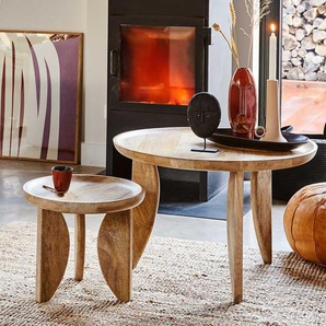 Wohnzimmer Tisch Set in modernem Design Mangobaum Massivholz (zweiteilig)
