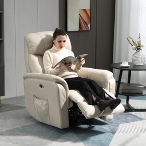 HOMCOM Elektrisch Relaxsessel Sessel mit Liegefunktion Elektrisch Fernsehsessel mit Seitentasche Schaumstoff Cremeweiß 95 x 90 x 105 cm