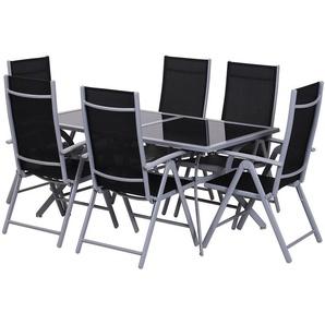 Outsunny Gartensitzgruppe, 7-teilig - Tisch & 6 Stühle, schwarz/grau