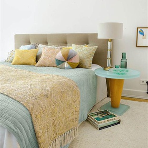 Samtquilt Aqua - bunt - 100 % Baumwolle - Tagesdecken & Quilts - Überwürfe & Sofaüberwürfe