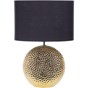 Tischlampe Gold Keramik 51 cm Stoffschirm Schwarz Trommelform Kugelfuß Kabel mit Schalter Modern Glamourös für Schlafzimmer Wohnzimmer Flur