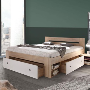 Schubkasten-Bett mit Nachttischen Edvin, Eiche natur, 140x200 cm