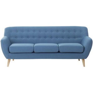 Sofa Blau Polsterbezug 3-Sitzer Retro Modern Wohnzimmer