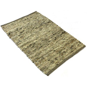 Pogo Handgewebter Teppich beige-grau meliert 60 x 90 cm Türmatte oder Bettvorleger