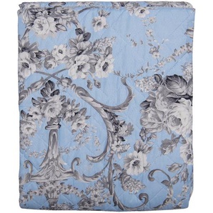Clayre & Eef Decke 1-Person Blau Grau Polyester Rechteckig Blumen Plaid Decke