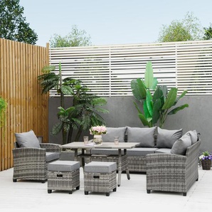 Outsunny 7-tlg. Luxus Polyrattan Gartenmöbel Set Gartengarnitur Garten-Set Sitzgruppe Loungeset Loungemöbel mit Beistelltisch Sitzkissen Grau