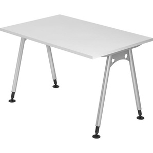 bümö® Schreibtisch A-Serie höhenverstellbar, Tischplatte 120 x 80 cm in weiß, Gestell in silber