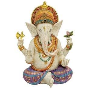 Ganesha , Lila, Weiß, Gold , Kunststoff , Elefant , Elefant , 30x40x16 cm , sitzend, zum Stellen, handgemalt , Dekoration, Skulpturen & Dekoobjekte, Skulpturen
