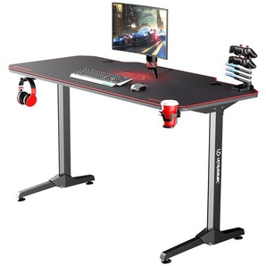 Gaming-Tisch GAMORA - Gamer Schreibtisch - Schwarz  Rot -  Full Desktop Mauspad - Carbon Oberfläche, 140 x 66 cm
