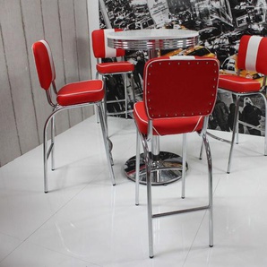 5 Tlg. Bargruppe Rot/weiß American Diner 50er Jahre Barhocker Runder Esstisch