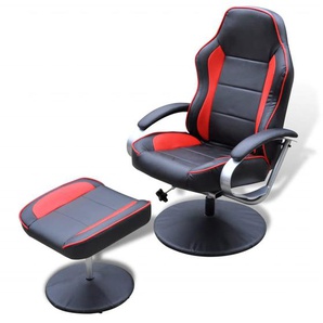 Sessel mit Fußhocker Schwarz/Rot Kunstleder 69x72x101 cm (BxTxH)