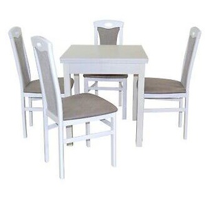 Essgruppe 5-tlg. Weiß Grau Esstisch-ausziehbar Massivholzstühle Tischgruppe
