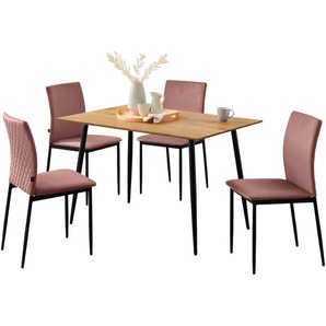 Essgruppe LEONIQUE Pavia + Eadwine Sitzmöbel-Sets Gr. Veloursstoff, rosa (rosa eichefarben) Essgruppen mit rundem Esstisch, Esszimmerstühle Kunstleder oder Samtstoff