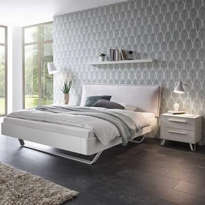 Weißes Bett aus Buche Massivholz und Metall Nachtkommoden (dreiteilig)