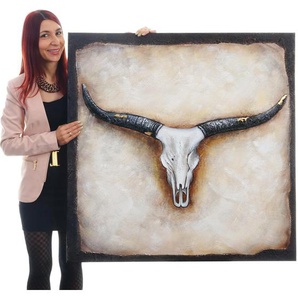 Ölgemälde Stier, 100% handgemaltes Wandbild Gemälde XL, 100x100cm