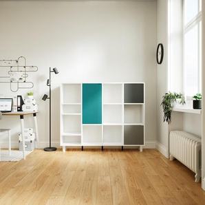 Aktenschrank Weiß - Flexibler Büroschrank: Türen in Blaugrün - Hochwertige Materialien - 156 x 129 x 34 cm, Modular