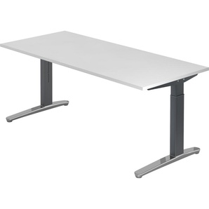 bümö® Design Schreibtisch XB-Serie höhenverstellbar, Tischplatte 180 x 80 cm in weiß, Gestell in graphit/alu poliert