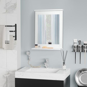 kleankin Wandspiegel mit 1 Regal Modernes Design platzsparend MDF Glas Weiß