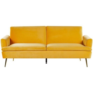 Sofa Gelb Samtstoff 3-Sitzer Schlaffunktion Klassisch Wohnzimmer