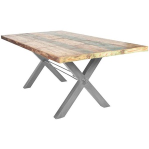 Tisch Altholz bunt lackiert TISCHE-14 180x100x76cm Platte bunt, Gestell antiksilbern Platte Altholz, Gestell Eisen