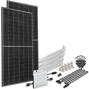 OFFGRIDTEC Solaranlage Solar-Direct 830W HM-600 Solarmodule Schuko-Anschluss, 5 m Anschlusskabel, Montageset Flachdach schwarz Solartechnik