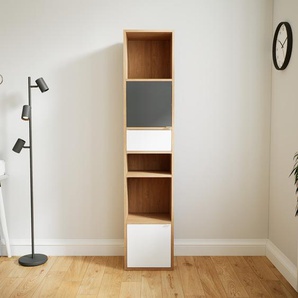 Aktenregal Eiche - Büroregal: Schubladen in Weiß & Türen in Graphitgrau - Hochwertige Materialien - 41 x 195 x 34 cm, konfigurierbar