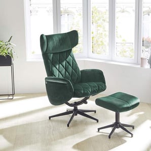 Relaxsessel Samt dunkelgrün, inkl. Hocker, Maße Sessel: B/H/T ca. 71/107/76 cm, Maße Hocker: B/H/T ca. 43/38/38 cm