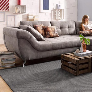 Ecksofa JOCKENHÖFER GRUPPE San Francisco Sofas Gr. B/H/T: 358 cm x 91 cm x 119 cm, Luxus-Microfaser, braun (schlamm) Ecksofas mit eingearbeiteter Kaltschaummatte und Steppung, inklusive Kissen