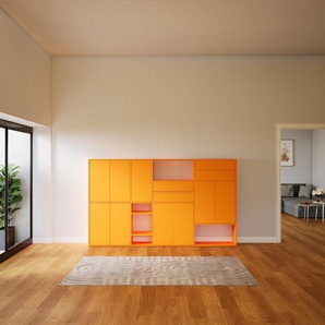 Schrankwand Gelb - Moderne Wohnwand: Schubladen in Gelb & Türen in Gelb - Hochwertige Materialien - 264 x 156 x 34 cm, Konfigurator