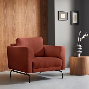 Sessel PLACES OF STYLE Greeley Gr. Bouclé, B/H/T: 93 cm x 82 cm x 95 cm, orange (dunkelorange) Einzelsessel Sessel mit schwarzen Metallfüßen