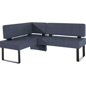 Eckbank HOME AFFAIRE Oliver Sitzbänke Gr. B/H/T: 220 cm x 89 cm x 160 cm, Strukturstoff, langer Schenkel rechts, blau (dunkelblau (capulet 4010), schwarz) Eckbank Küchenbank Eckbänke Sitzbänke mit Metallgestell