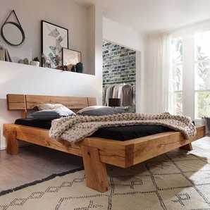 Balkenholz Bett aus Wildeiche Massivholz Landhaus Design