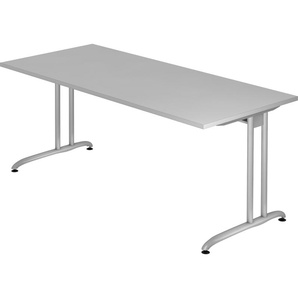 bümö® Schreibtisch B-Serie stabile Premium Qualität, Tischplatte 180 x 80 cm in grau, Gestell in silber
