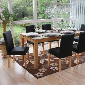 6er-Set Esszimmerstuhl Stuhl Küchenstuhl Littau ~ Kunstleder, schwarz matt, helle Beine