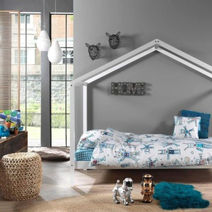 Hausbett VIPACK Dallas Betten Gr. ohne Bettschublade, Liegefläche 90 x 200 cm, weiß (kiefer massiv lackiert) Kinder Spielbetten wahlweise mit Bettschublade oder Textilhimmel, Ausf. natur
